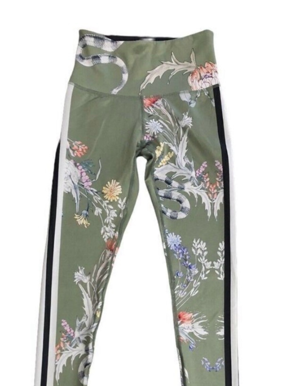 Noli Olive Green Floral Snake Print Leggings